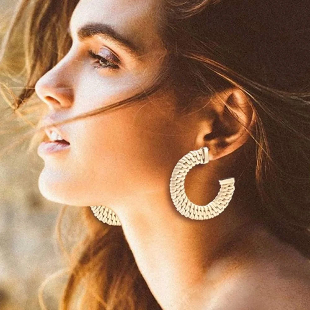 Take Me Away Bohemian Handmade Rattan Neutral Statement Earrings - Picture 4 of 9